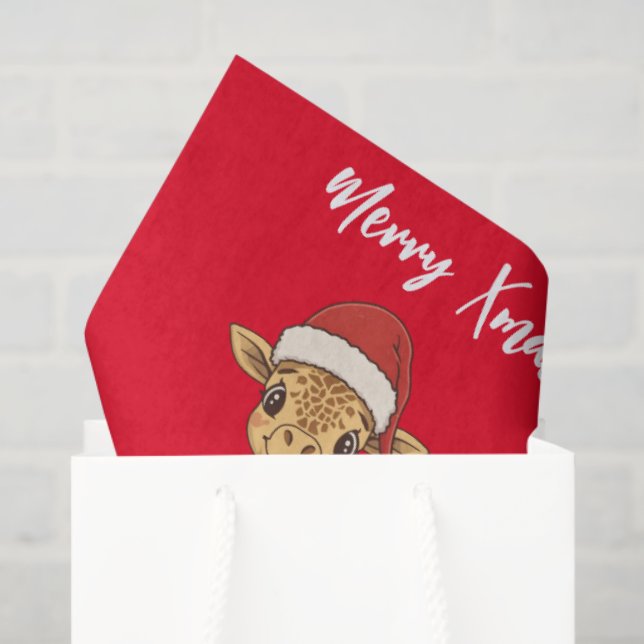 Cute merry giraffe Christmas tree zoo safari Xmas  Tissue Paper (Gift Bag)