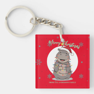 Cute merry Hippo christmas tree zoo safari Xmas  Key Ring
