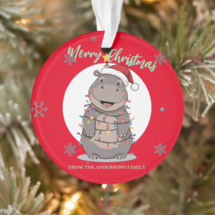 Cute merry Hippo christmas tree zoo safari Xmas Ornament