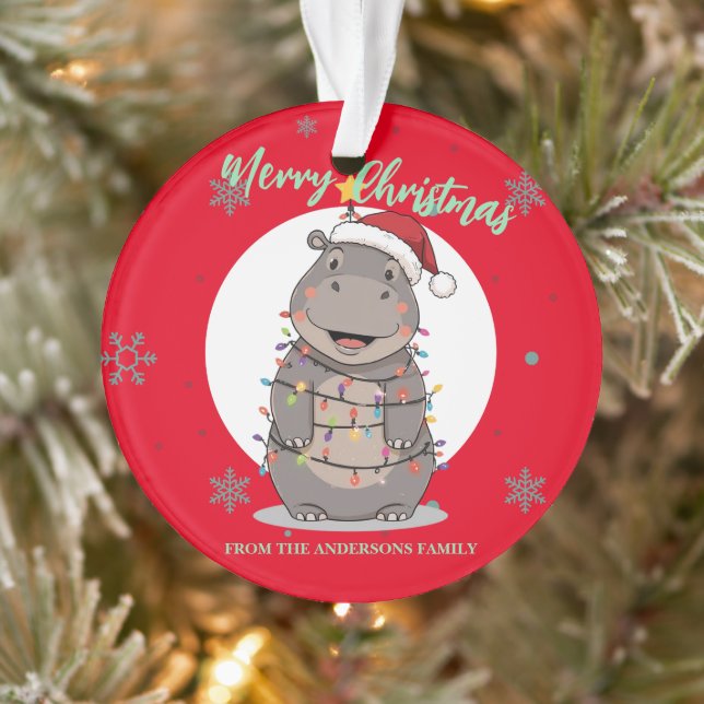 Cute merry Hippo christmas tree zoo safari Xmas  Ornament (Tree)
