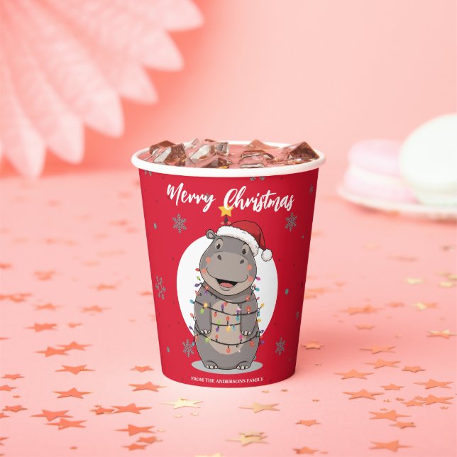 Cute merry Hippo christmas tree zoo safari Xmas pa Paper Cups (Insitu)
