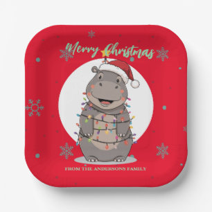 Cute merry Hippo christmas tree zoo safari Xmas  Paper Plate
