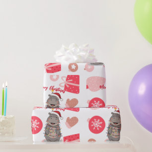 Cute merry Hippo christmas tree zoo safari Xmas Wrapping Paper