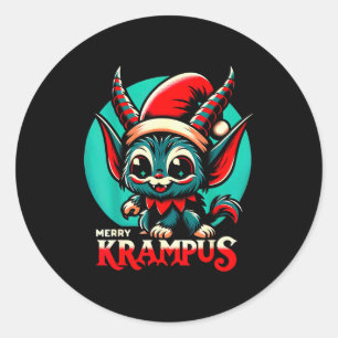 Cute Merry Krampus Christmas Holiday 30’s Retro Ca Classic Round Sticker