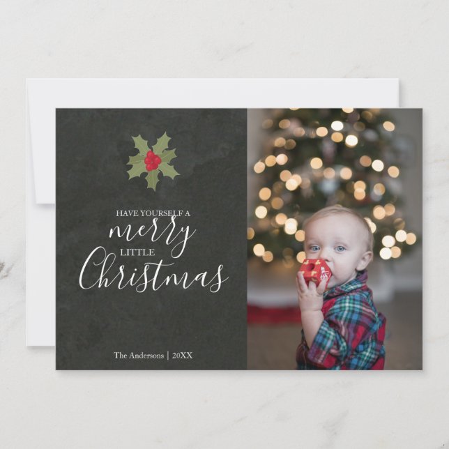 Cute Merry Little Christmas Holly Photo (Front)