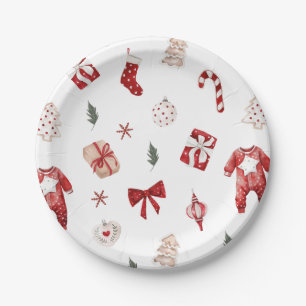 Cute Merry Little Red Winter Christmas Baby Shower Paper Plate