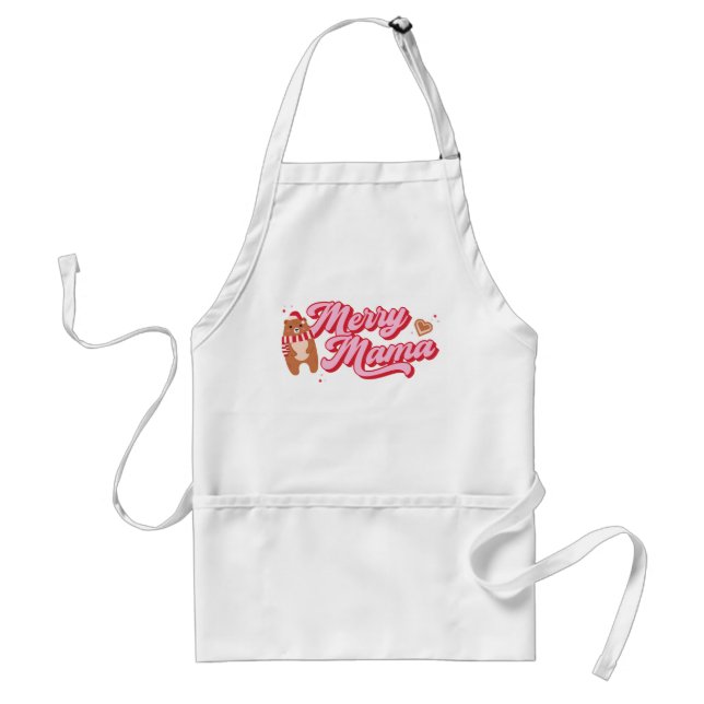 Cute Merry Mama Bear Holiday Season Standard Apron (Front)