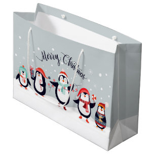 Cute Merry Penguins Large Gift Bag