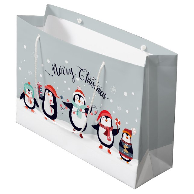Cute Merry Penguins  Large Gift Bag (Front Angled)
