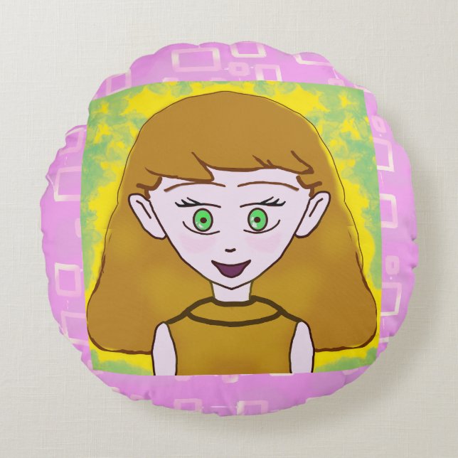 Cute Merry Pink Round Cushion (Front)