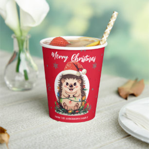 Cute merry porcupine christmas tree zoo safari Xma Paper Cups