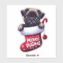 Cute "Merry Pugmas" Christmas Pug Sticker