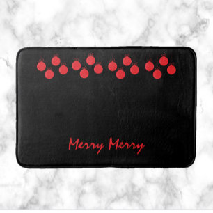 Cute Merry Red Ball Ornaments Christmas Bath Mat