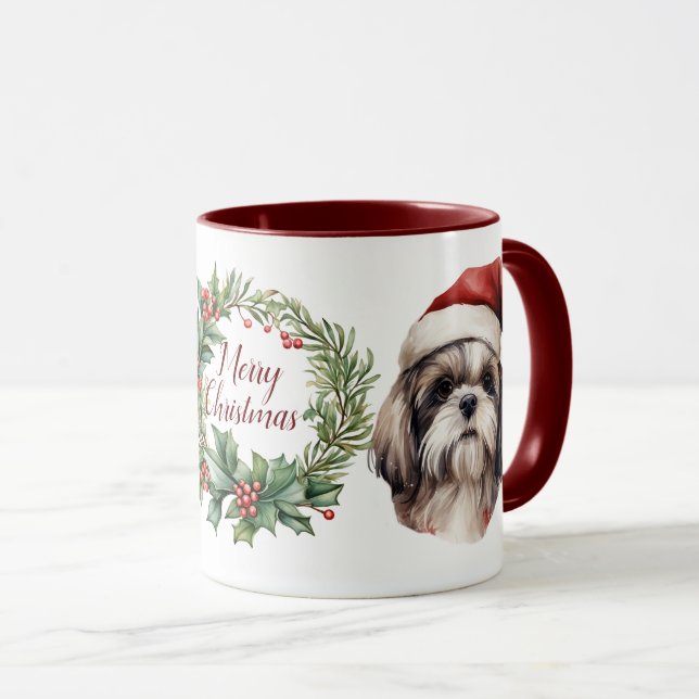 Cute Merry Shih tzu Dog Christmas Mug (Front Right)