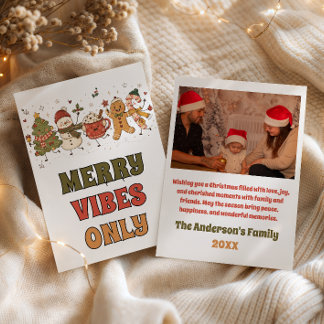 Cute Merry Vibes Only Whimsical Christmas Photo Holiday Card