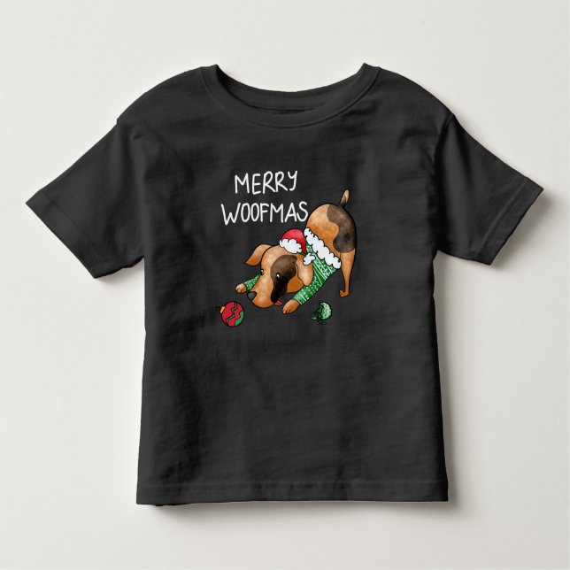 Cute Merry Woofmas Christmas Dog Toddler T-Shirt (Front)