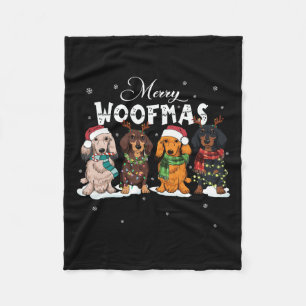 Cute Merry Woofmas Dachshund Christmas Dog Reindee Fleece Blanket