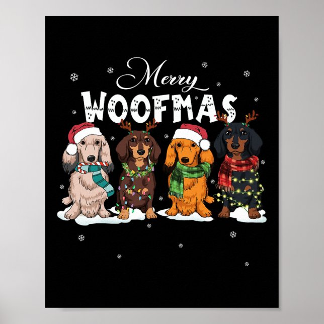 Cute Merry Woofmas Dachshund Christmas Dog Reindee Poster (Front)