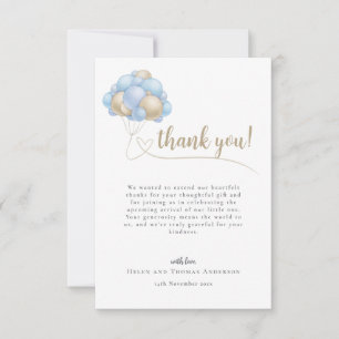 Cute message Blue Balloon Baby Shower Thank You Card