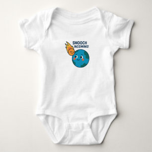 Cute Meteor and Earth Funny Cartoon - “Smooch”  Baby Bodysuit