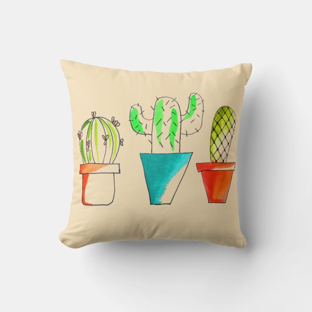 Cute Mexican cactus drawing art Cushion (Front)