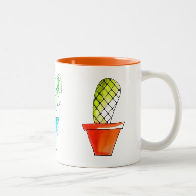 Cute Mexican cactus drawing art Two-Tone Coffee Mug (Right)