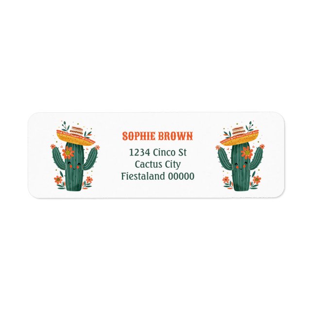 Cute Mexican Cactus with Flowers Return Address (Front)