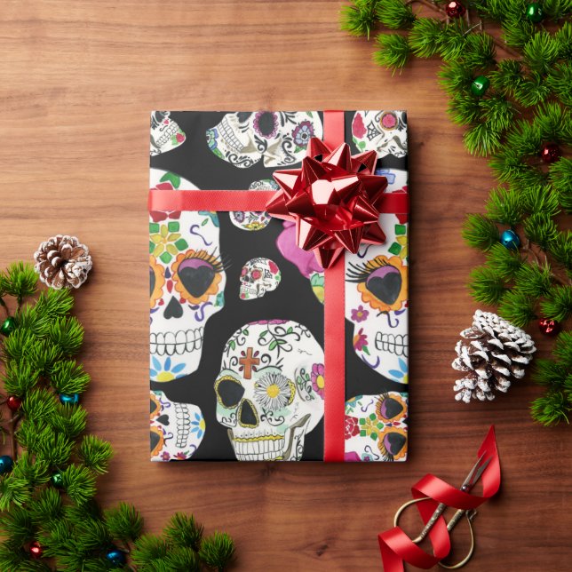 Cute Mexican Colourful Sugar Skulls the Day of Dea Wrapping Paper (Holiday Gift)