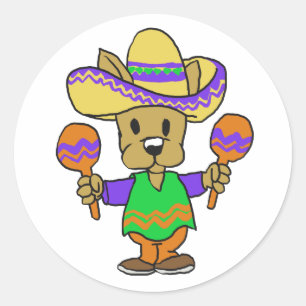 Cute Mexican dog with maracas choose back colour Classic Round Sticker