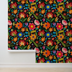 Cute Mexican flowers tiled pattern  Wallpaper