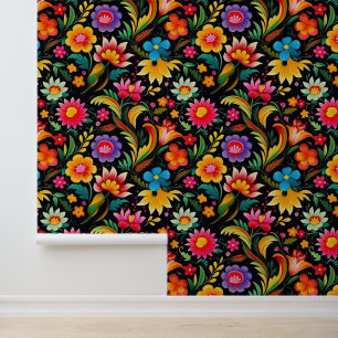Cute Mexican flowers tiled pattern Wallpaper