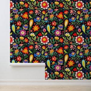 Cute Mexican flowers tiled pattern  Wallpaper