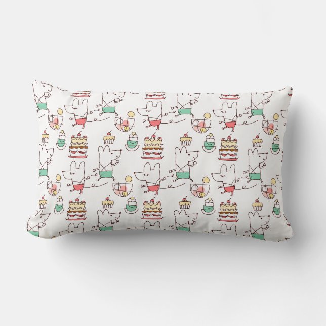Cute Mice Bakery Chef Drawing Lumbar Cushion (Front)