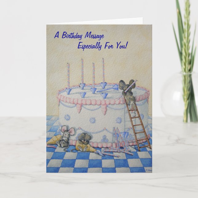 Cute mice birthday cake original illustration card (Front)