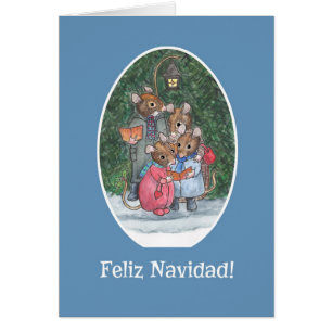 Cute Mice Carol Singers Spanish Christmas Card