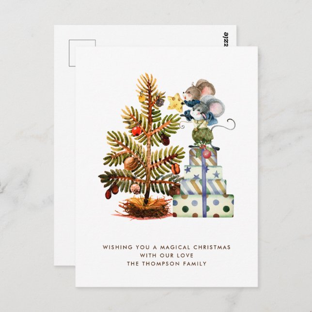 Cute Mice Christmas Tree Holiday Postcard (Front/Back)