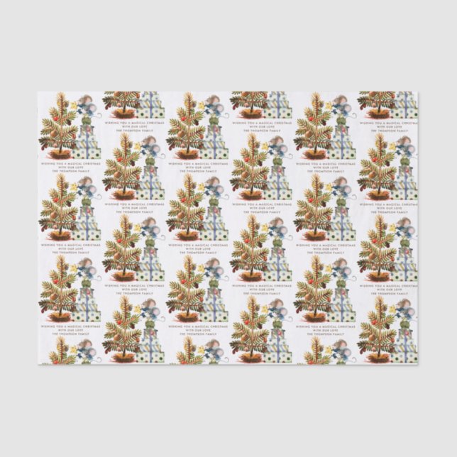 Cute Mice Christmas Tree Name Tissue Paper (Front)