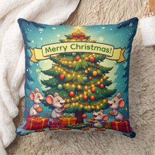Cute Mice Cookies Christmas Tree Festive Cheerful Cushion