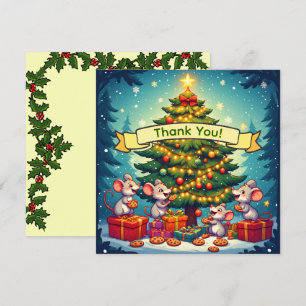 Cute Mice Cookies Christmas Tree Festive Cheerful Thank You Card