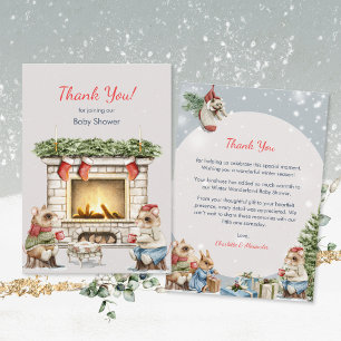 Cute Mice Cosy Winter Tea Party Baby Shower Thank You Card