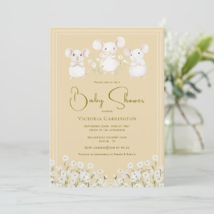 Cute Mice & Daisies Yellow Baby Shower Invitation