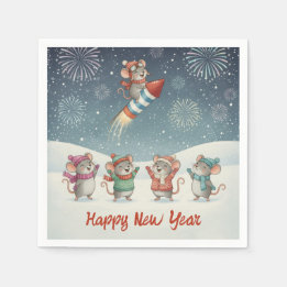 Cute Mice Happy New Year Fireworks Napkin