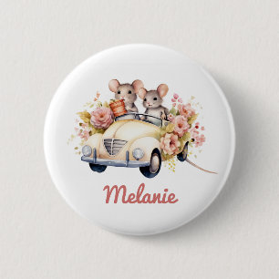 Cute Mice in a Car Kids Birthday Party Favour 6 Cm Round Badge