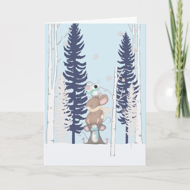 Cute Mice in the Snow Christmas Card (Front)