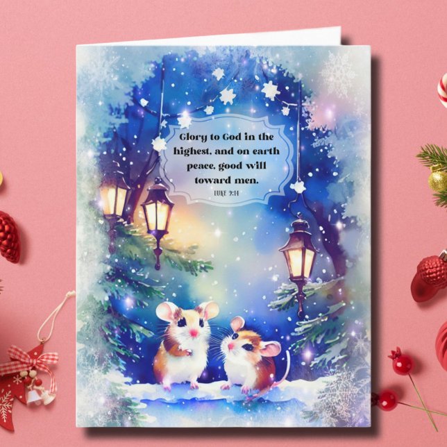 Cute Mice Peace On Earth Bible Verse Christmas  Card (Creator Uploaded)