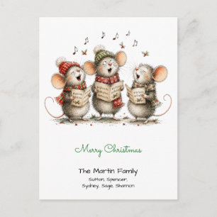 Cute Mice Singing Carols Merry Christmas Postcard