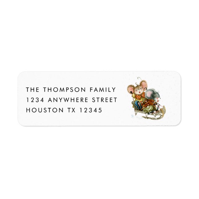 Cute Mice Sleigh Name Return Address Label (Front)