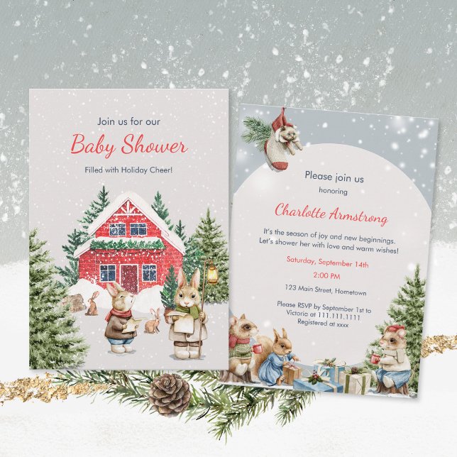 Cute Mice Snowy Winter Wonderland Baby Shower Invitation (Cute Animals Snowy Winter Wonderland Baby Shower Invitation ©Susanne Sachers - Sunny Mind Design 🌞)