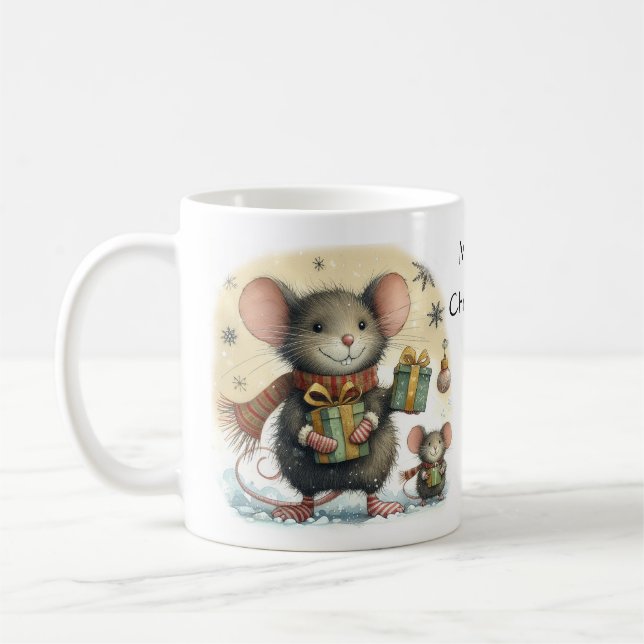 Cute Mice with Wrapped Gifts Coffee Mug (Left)