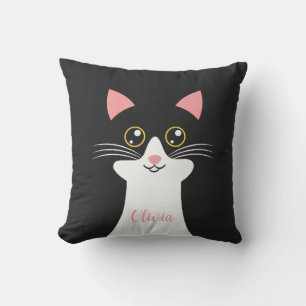 Cute Mid Century black cat portrait Cushion
